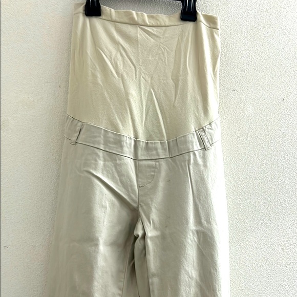 🦋 Maternity tan khaki Casual Dress Pants Over the Belly Full Panel. Size Small! - Picture 1 of 5